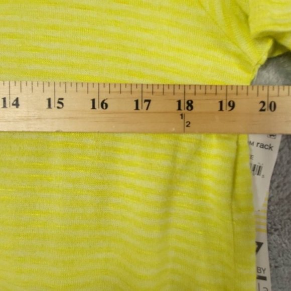 Zella Womens Blouse Yellow Stripe Short Sleeve Stretch‎ Drawstring M New - Picture 3 of 9